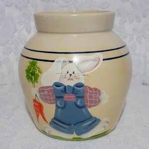 Vtg Marshall Pottery Ceramic Large Canister Cookie Jar Handpainted Easter Rabbit